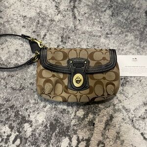 Coach Tan and Black Signature Clutch
